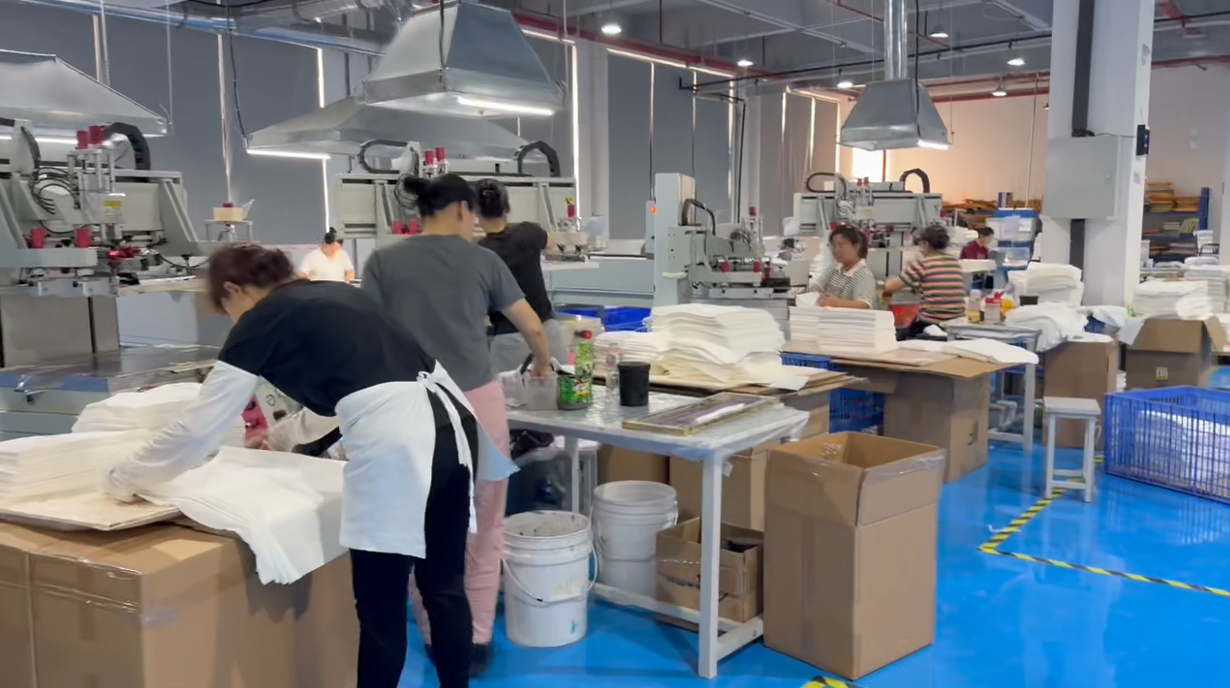 alt="Custom logo printing process for semi-finished bamboo fiber compostable bags"